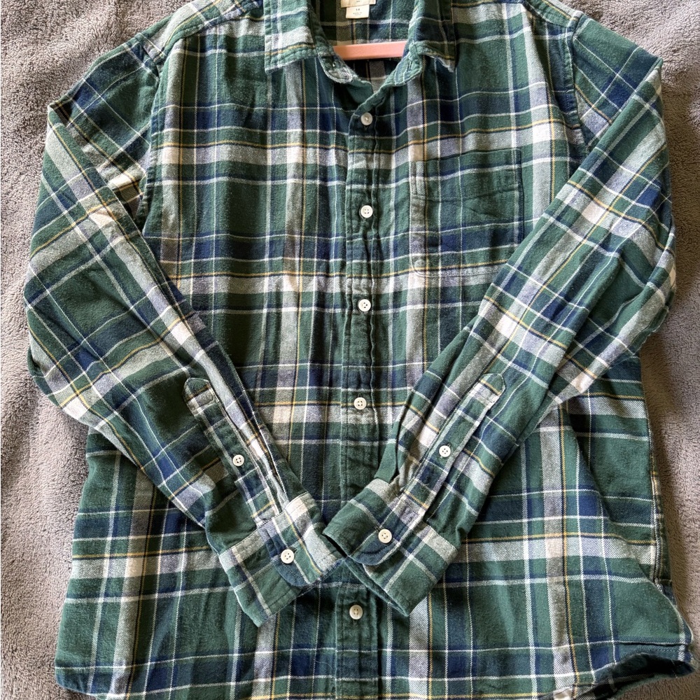 Boys Size 14 Crewcuts Green Plaid Button-Down Flannel Shirt